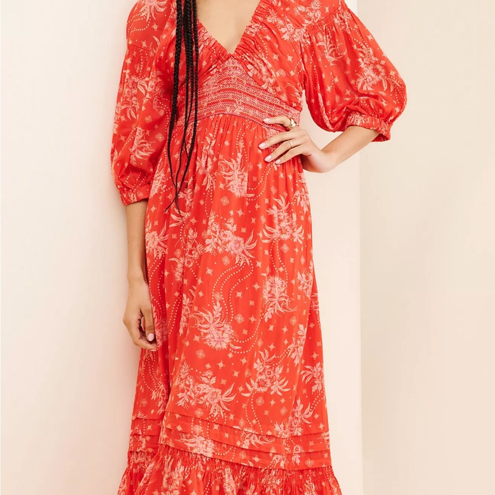 Red Floral V-Neck Dress
